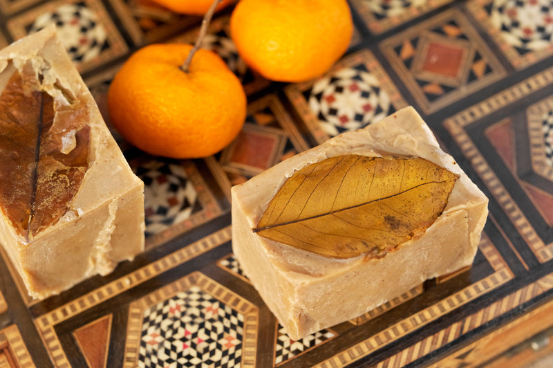 Organic Handcrafted Oud Casablanca Soap Bar. Exfoliating Natural Loofah .  Mood Shot